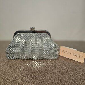 NWT Silver Elegant Mesh And Crystal Evening Bag With Removable Chain Strap Cryst